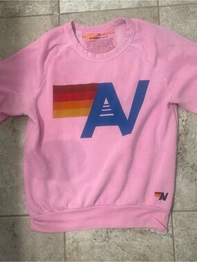 Aviator Nation Pink Sweatshirt with Blue Logo and Orange Accent